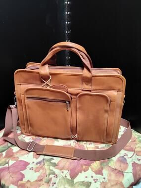Wilson Leather Vintage Briefcase Messenger Laptop Computer bag Cognac brown